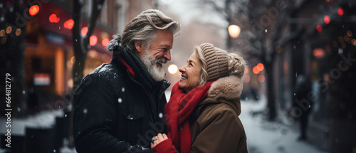 old couple looking at each other in the city