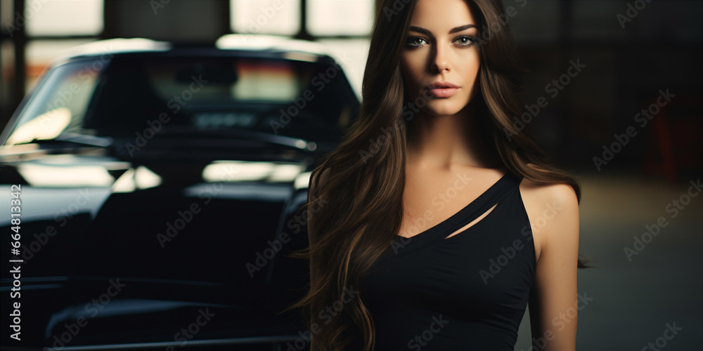 portrait of a woman standing in front of a car portrait of a woman standing in front of a car