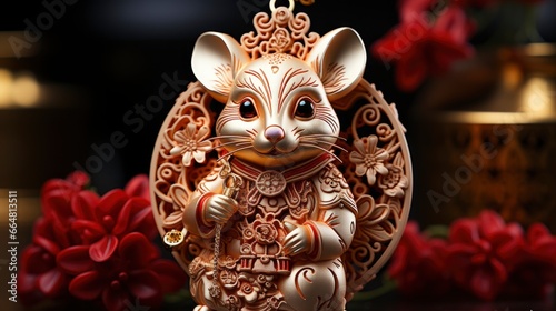 Chinese New Year Pendant With Rat Figurine , Happy New Year Background, Hd Background