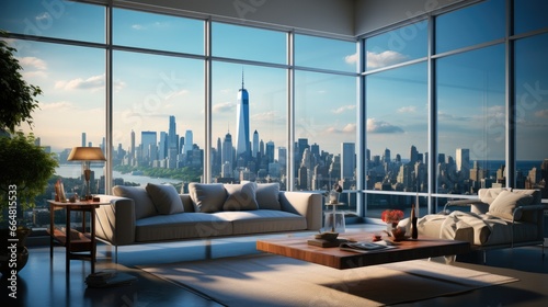 Living room with a beautiful city view.