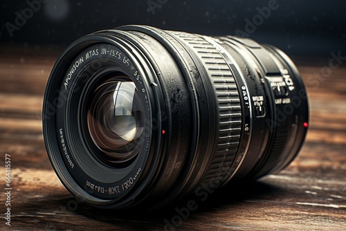 a camera lens on a table photo