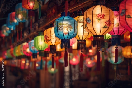 Colorful festival lanterns during the Chinese traditional holiday season. © MdKamrul