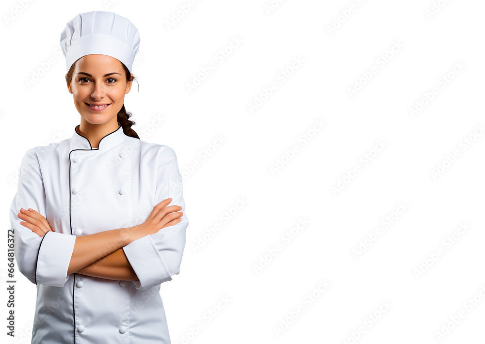 Female Chef or cook with her arms crossed. Concept of cooking, dining and restaurants. isolated on a white studio background with copy space. Female Chef or cook with her arms crossed. Concept of cooking, dining and restaurants. isolated on a white studio background with copy space.