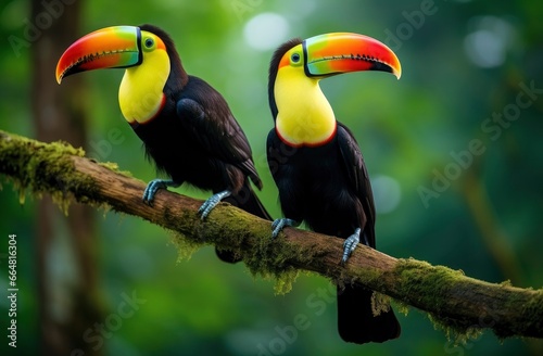 Toucan sitting on the branch in the forest. © MdKamrul