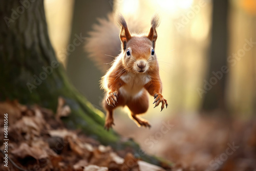 Jumping squirrel in the wild