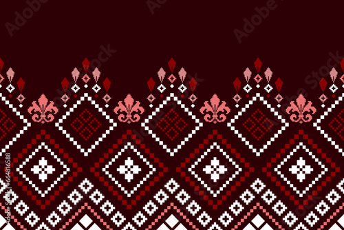 Red traditional ethnic pattern paisley flower Ikat background abstract Aztec African Indonesian Indian seamless pattern for fabric print cloth dress carpet curtains and sarong