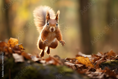 Jumping squirrel in the wild
