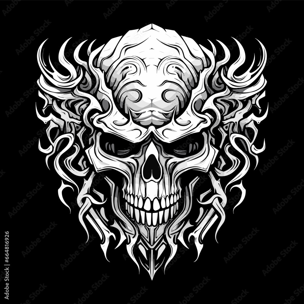Artistic vector of a skull illustration. Suitable for tattoo, design, and logo. Artistic vector of a skull illustration. Suitable for tattoo, design, and logo.