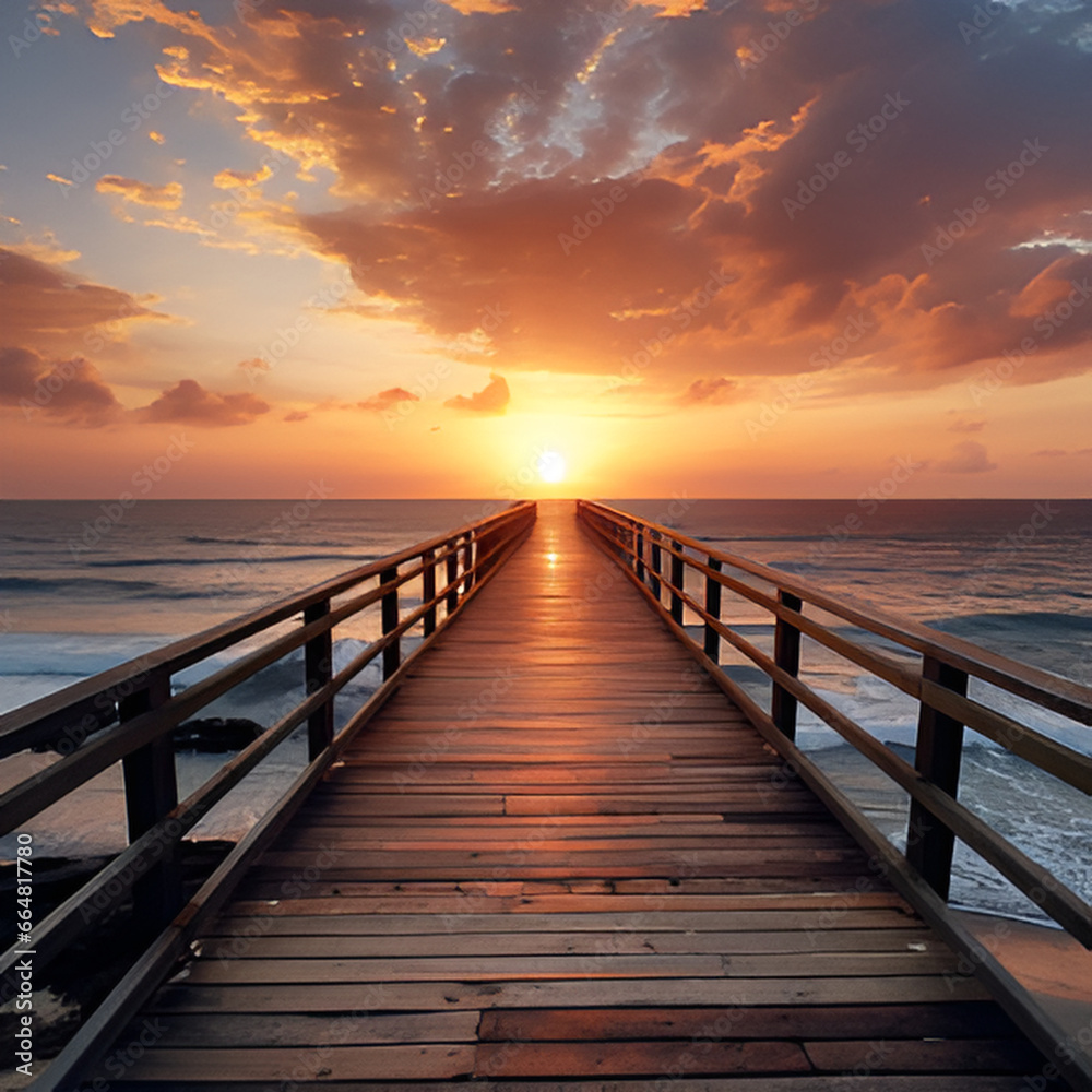 sunset at the pier sea, pier, sunset, water, beach, bridge, sky, jetty, lake, landscape, wooden, nature, wood, ocean, 