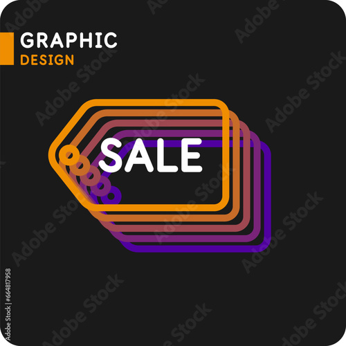 Linear shortcut icon for sale on a dark background. Vector illustration.