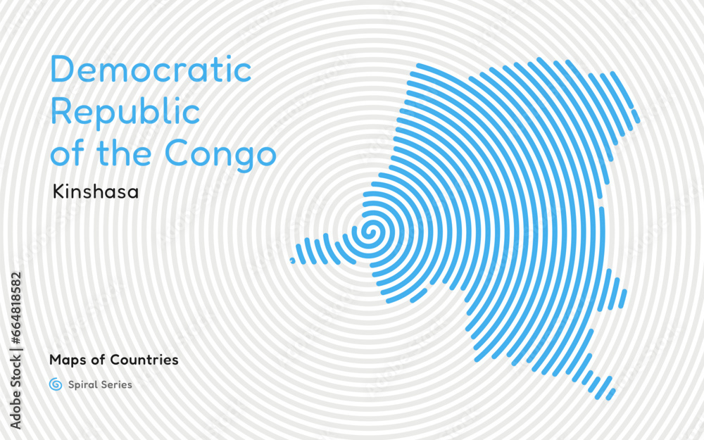 Abstract Map of the Democratic Republic of the Congo in a Circle Spiral Pattern with a Capital of Kinshasa. African Set. Abstract Map of the Democratic Republic of the Congo in a Circle Spiral Pattern with a Capital of Kinshasa. African Set.