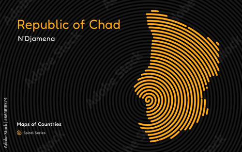 Abstract Map of the Republic of Chad in a Circle Spiral Pattern with a Capital of N'Djamena. African Set.