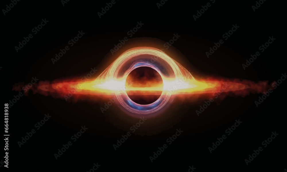 Black hole with singularity and event horizon, astronomy illustration