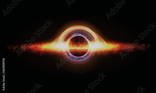 Black hole with singularity and event horizon, astronomy illustration