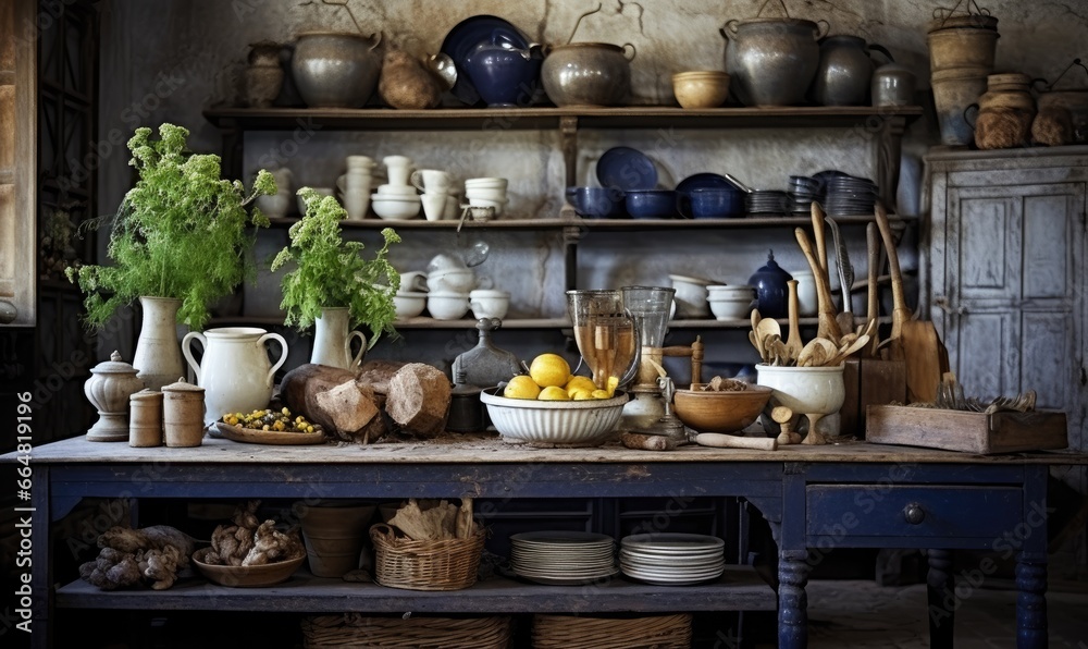Photo of a traditional kitchen filled with an assortment of pots and pans