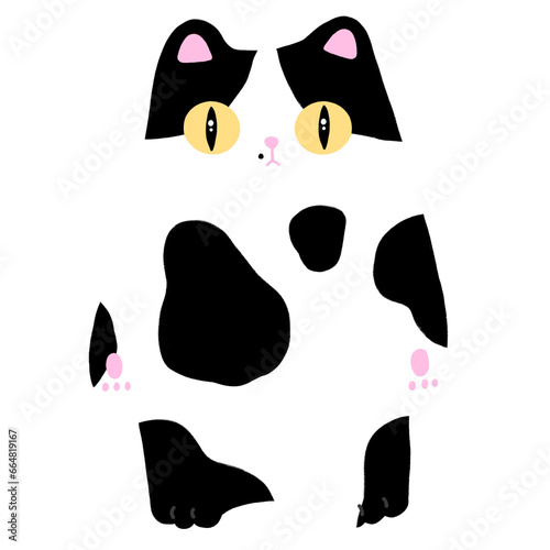 Cute Cow Cat Or Black And White Cat Mascot Character Kawaii Cartoon illustration Cute Cat Cat Sticker Cute Element
