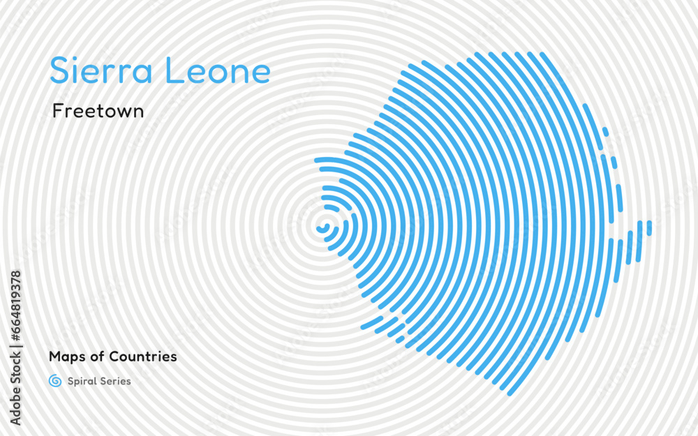 Abstract Map of Sierra Leone in Circle Spiral Pattern with a Capital of ...