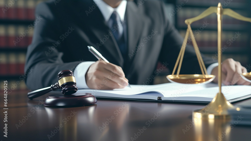 Obraz premium Close up lawyer businessman working on a documents. Legal law, advice and justice concept.