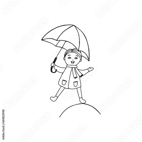 Boy under an umbrella. Doodle