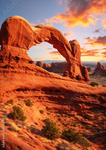 Arches rock in national park with perfect natural view. Generative Ai.