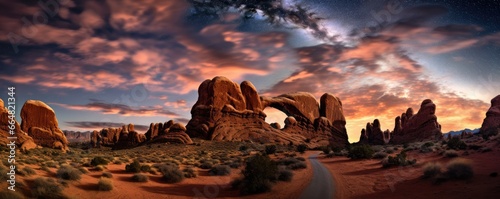 Arches rock in national park with perfect natural view, panorama. Generative Ai.