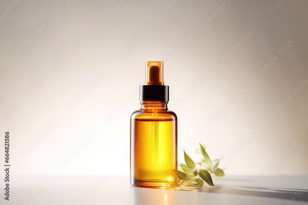 Open Amber Bottle With Serum Or Essential Oil