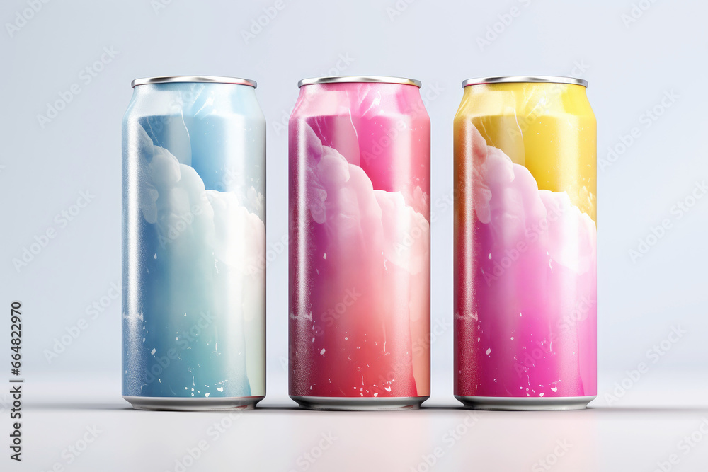 Three Soda Cans With Drops Mockup ai generated Three Soda Cans With Drops Mockup ai generated