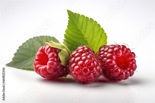 Raspberry on white background. Juicy red berry, fresh and sweet.
