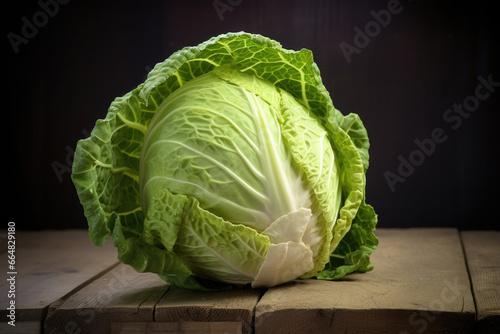 Green cabbage on the table close up