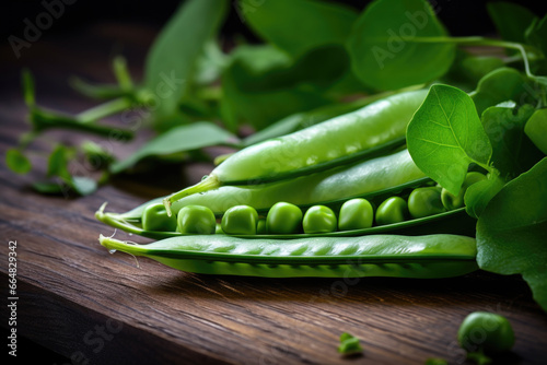 Fresh peas on a table close up