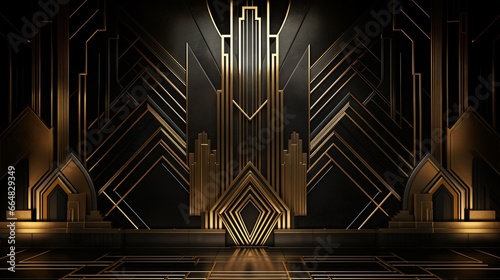 Art Deco Background with Elegant Gold and Steel Lines