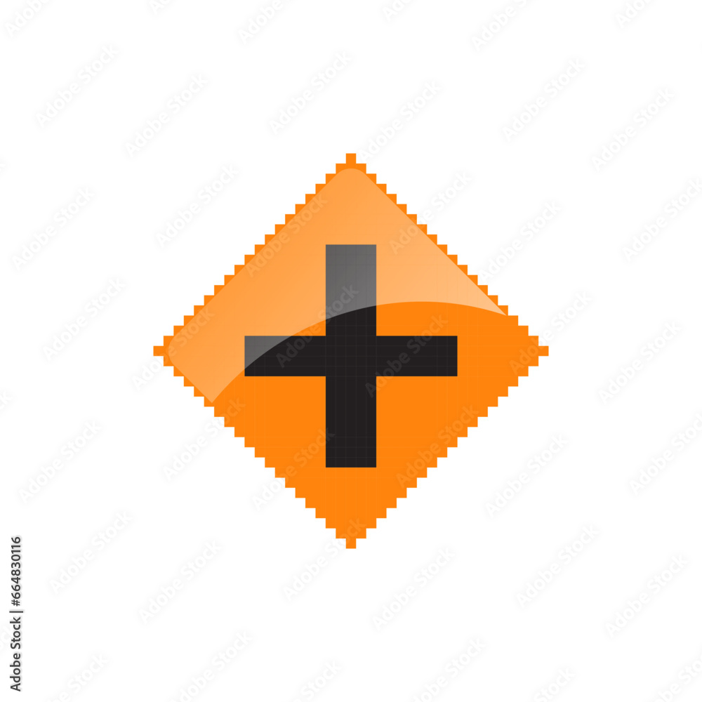Cross road ahead road sign pixel art vector illustration Cross road ahead road sign pixel art vector illustration