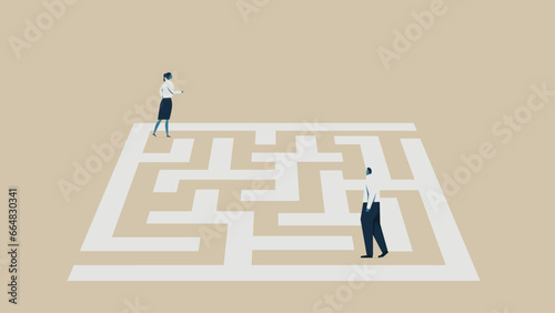 A man and a woman get lost in a maze.