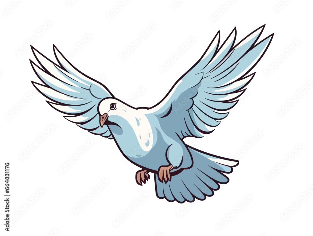 Fototapeta premium Doodle Pigeon in flight, cartoon sticker, sketch, vector, Illustration, minimalistic