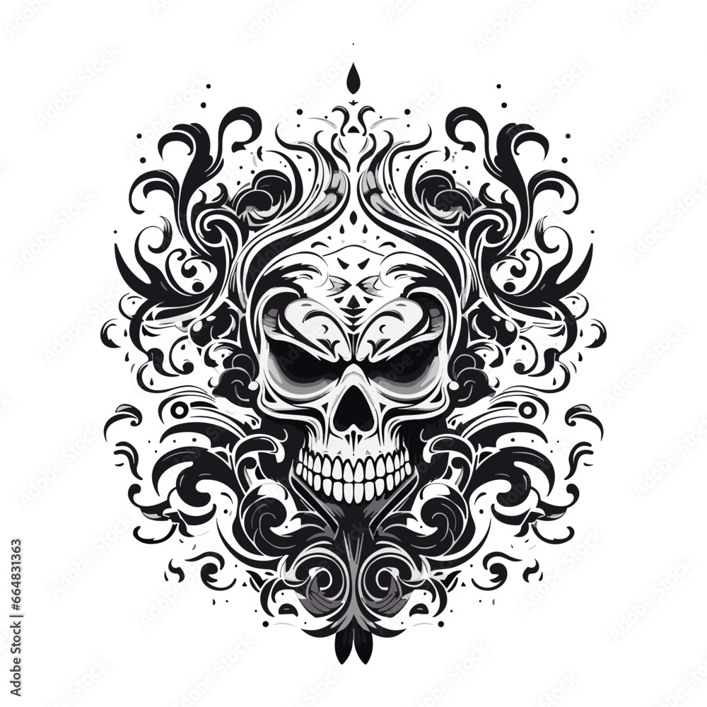 Artistic vector of a skull illustration. Suitable for tattoo, design, and logo.	
