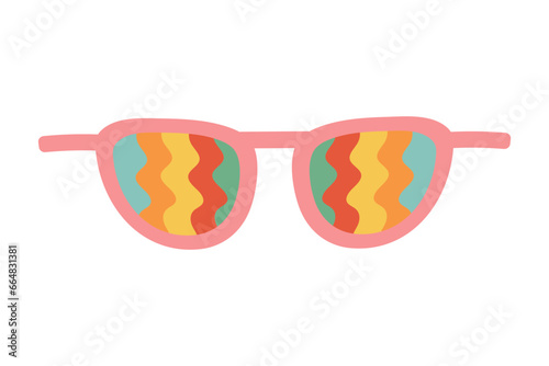 Vintage sunglasses with rainbow waves. Groovy retro fashion cartoon style.
