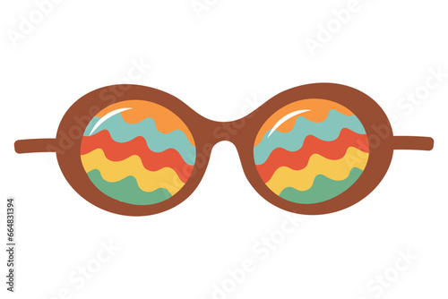 Vintage sunglasses with rainbow waves. Groovy retro fashion cartoon style.
