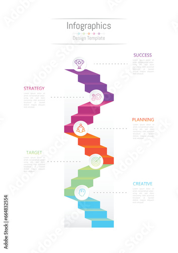 Infographic 5 stair options design elements for your business data. Vector Illustration.