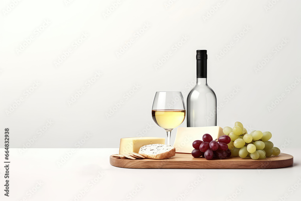 Naklejka premium Wine And Cheese Board Displayed On Restaurant Table