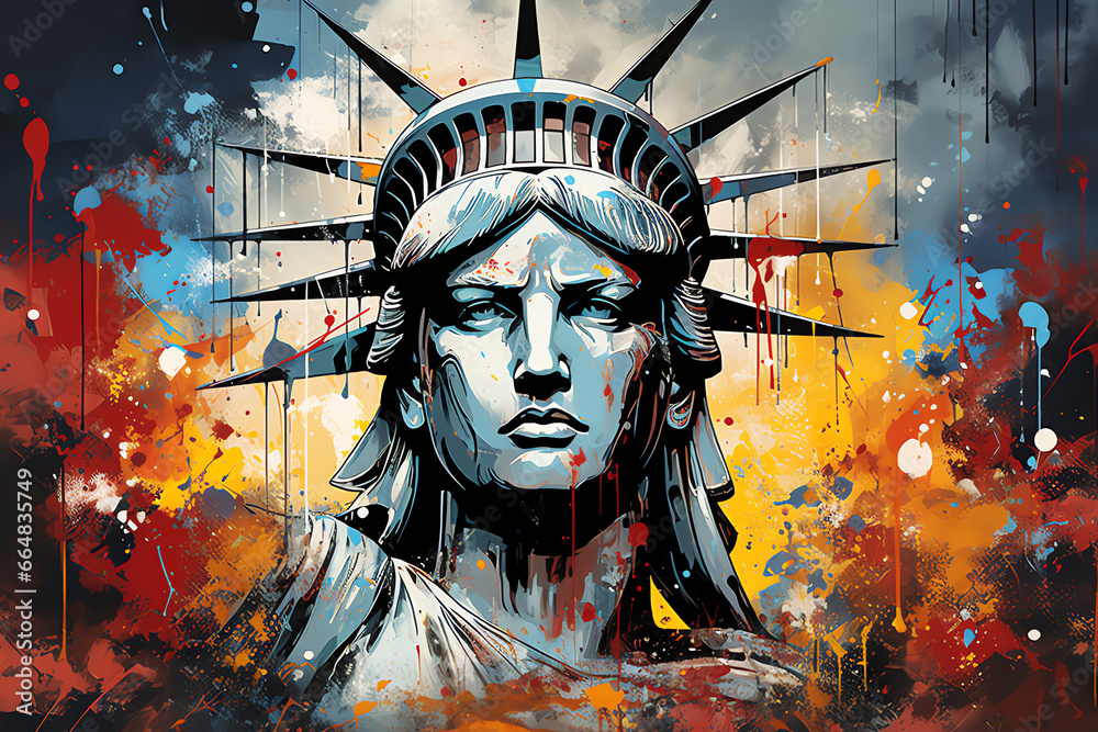 horizontal liberty statue painting, AI generated - obrazy, fototapety, plakaty 