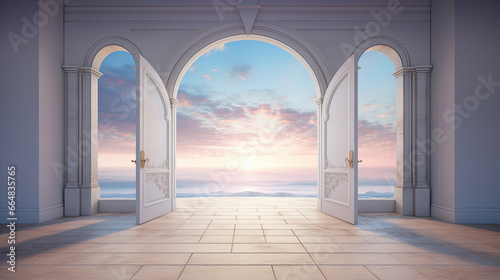 an open door leading to sea and ocean