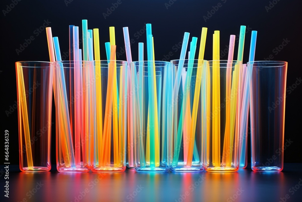 many colorful straws in glass. Generative AI - obrazy, fototapety, plakaty 