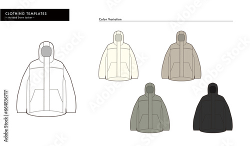 ダウンコート　アウター　絵型イラスト　テンプレート　おしゃれ　カラーバリエーション　Clothing illustration Template fashionable color variation