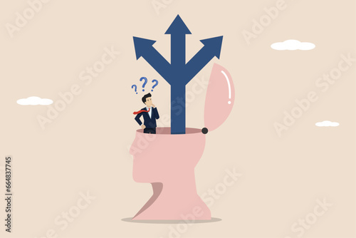 Decisions to choose options, determining business direction, challenges in choosing a career path, looking for solutions, business people decide how to be successful in their own heads.