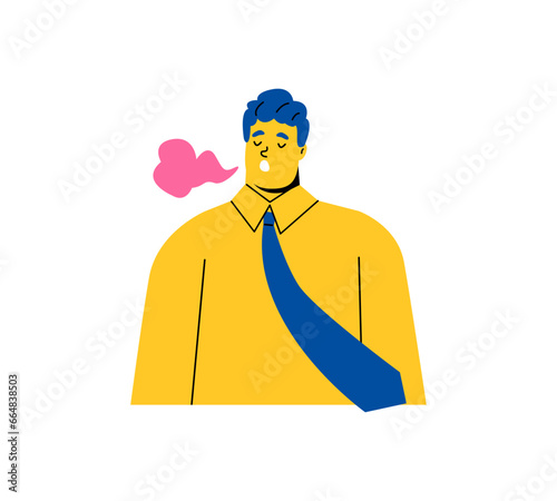 Business man  sighs and is depressed. Flat vector illustration isolated on white background