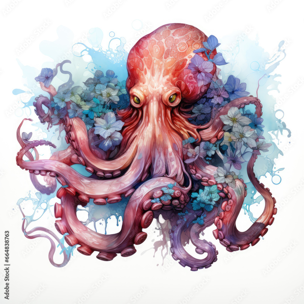 Obraz premium watercolor Octopus clipart, Generative Ai