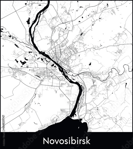 Novosibirsk Minimal City Map (Russia, Asia) black white vector illustration