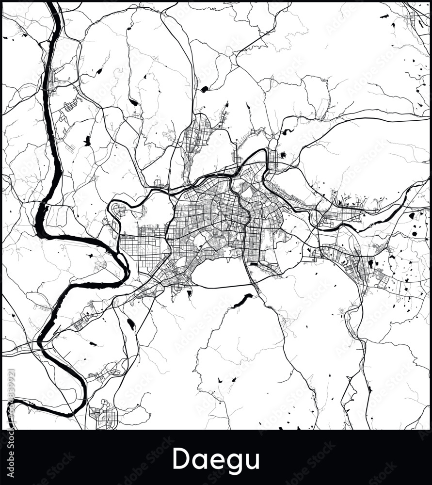 Daegu Minimal City Map (South Korea, Asia) black white vector illustration Daegu Minimal City Map (South Korea, Asia) black white vector illustration