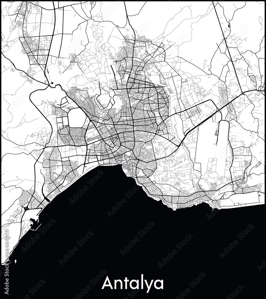 Antalya Minimal City Map (Turkey, Asia) black white vector illustration Antalya Minimal City Map (Turkey, Asia) black white vector illustration