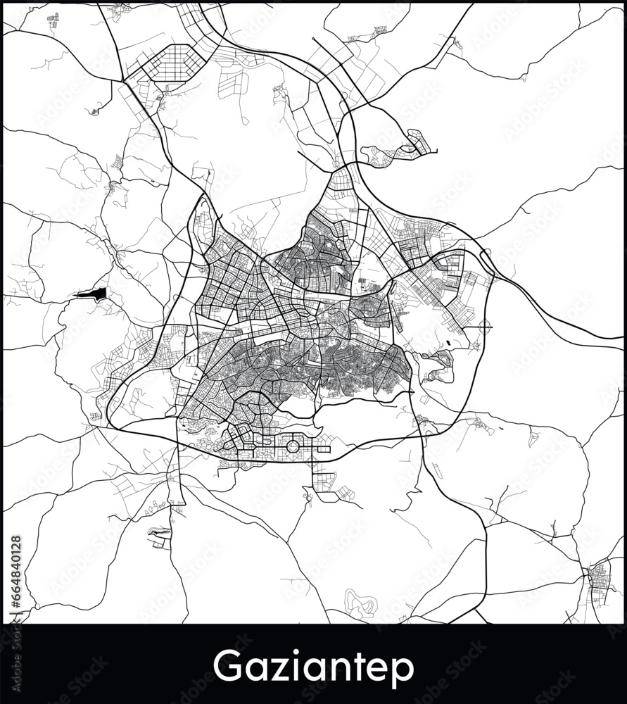Naklejka premium Gaziantep Minimal City Map (Turkey, Asia) black white vector illustration